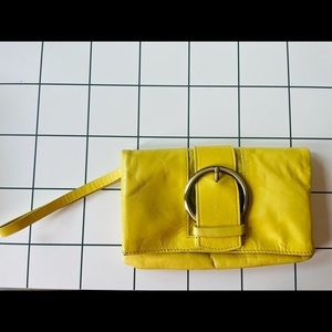 Donald J. Pliner Lemon Yellow Leather Clutch Wristlet.